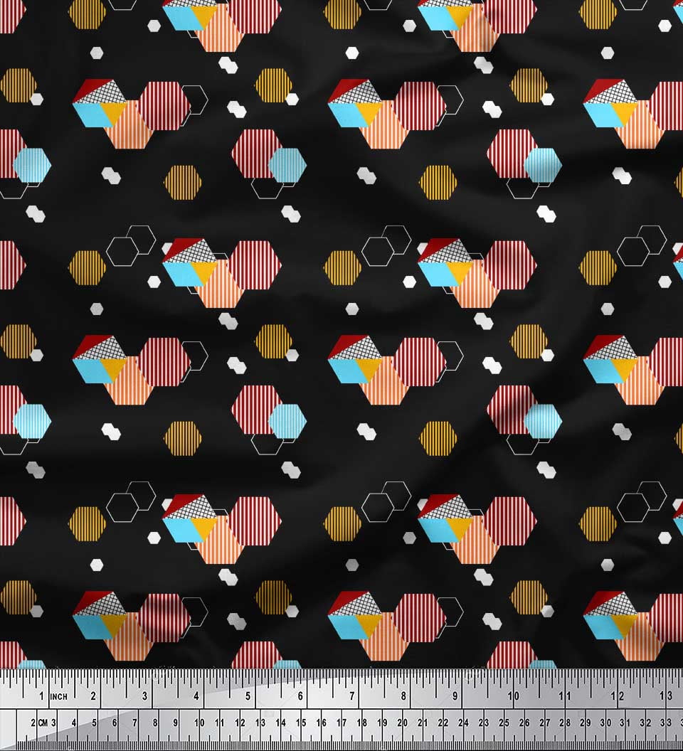 Soimoi Black Cotton Duck Fabric Octagon Art Geometric Print Fabric by ...