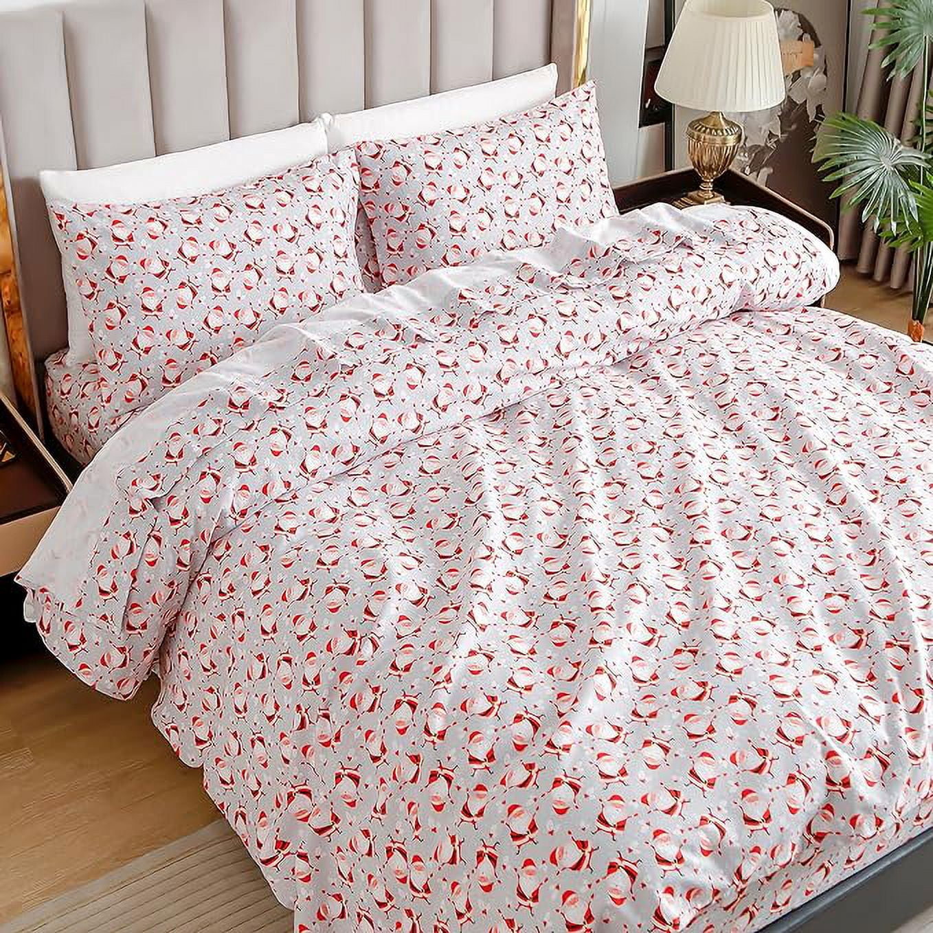 Elegant Comfort - 4 PIECE Holiday Christmas Flannel Cotton Sheet Set, Deep Pocket Fitted - Full, Jolly Santa