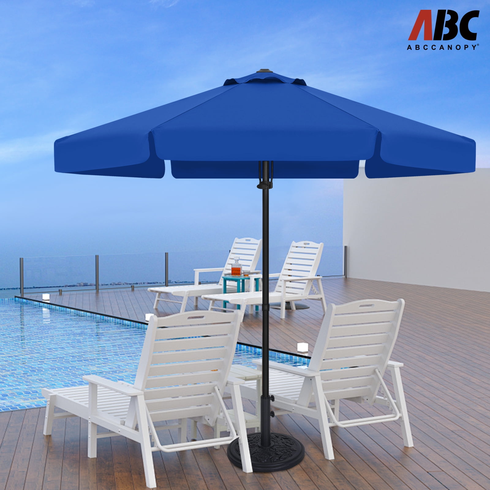 ABCCANOPY 7.5ft Outdoor Market Hand Push Patio Umbrella With Hanging Edge,12+Colors, Blue