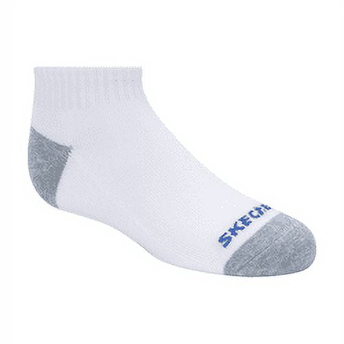 Skechers Kids Boys' 10 Pack 1/2 Terry Qtr Crew Socks, White/Blue, 7-8.5
