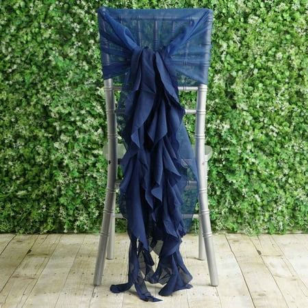 

BalsaCircle 10 Navy Blue Premium Solid Curly Chiffon Chair Sashes Slipcovers