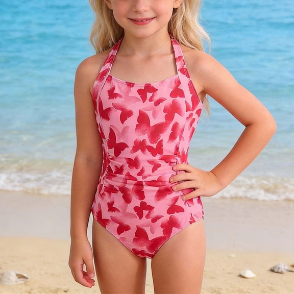 Xmyrz Teen Swimsuits One Piece Tween Halter Butterfly Print Bikini Bathing Suits For Teens