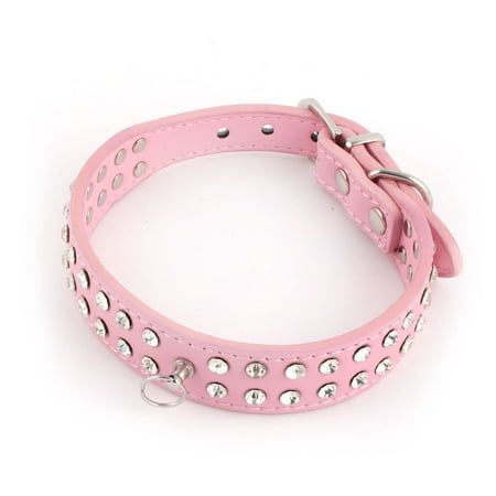 Pet Dog PU Leather Faux Rhinestone Inlaid Pitbull Boxer Neck Collar Belt Pink