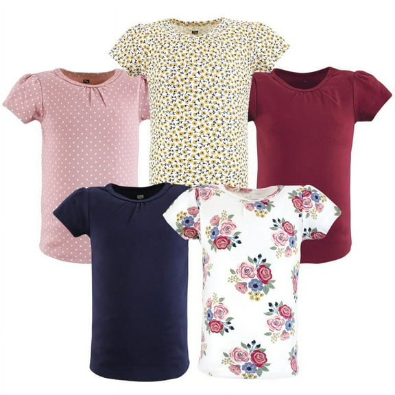 Hudson Baby Girl Short Sleeve T-Shirts, Blush Navy Floral, 6-12 Months