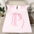 thumbnail image 2 of Erosebridal Pink Bow Bed Sheets Set Queen Size, Initial P Bed Sheets Queen, Princess Room Decor 4 Pieces, 2 of 7