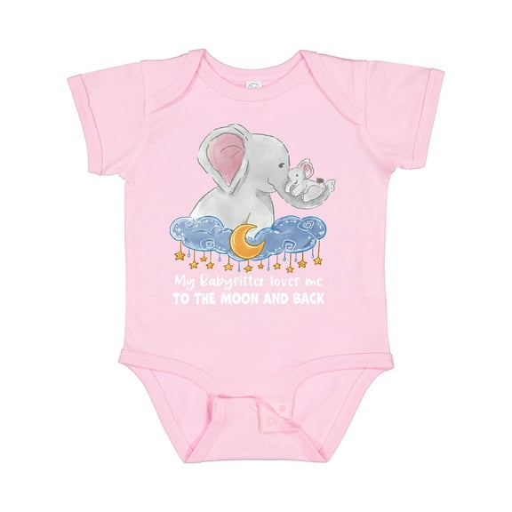Inktastic My Babysitter Loves Me to the Moon and Back Elephant Family Boys or Girls Baby Bodysuit