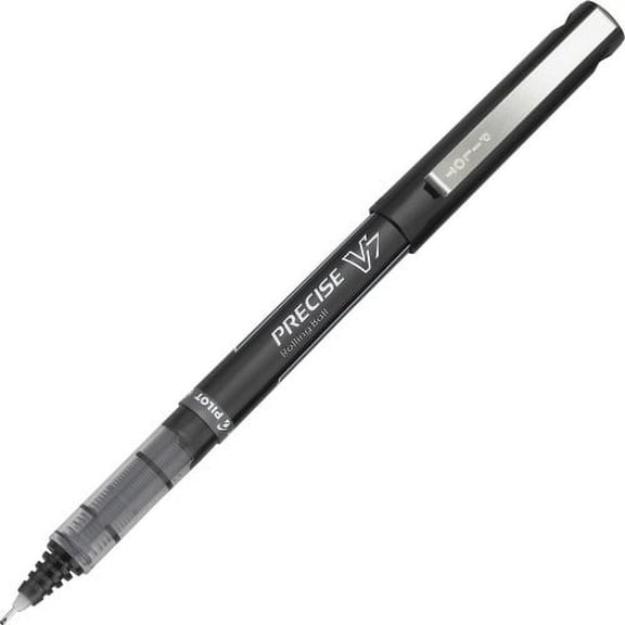 Pilot Precise V7 Fine Premium Capped Rolling Ball Pens Fine Pen Point - 0.7 mm Pen Point Size - Black - Black Plastic Barrel - 12 / Dozen