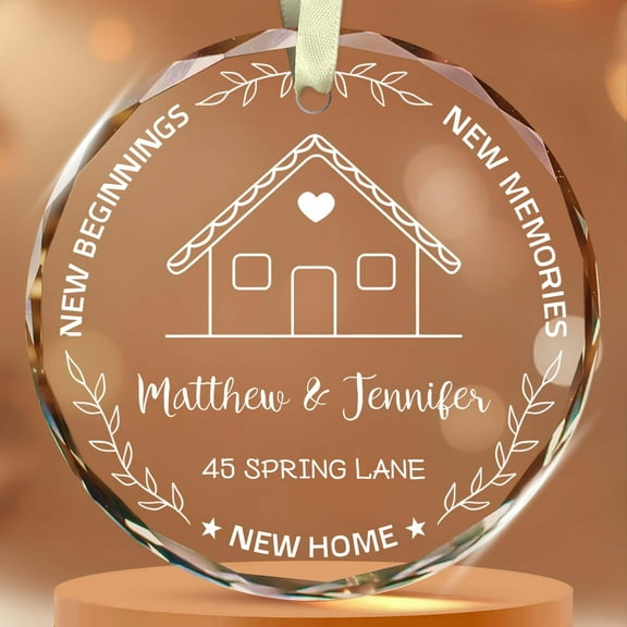 Personalized House Warming Gifts New Home - Custom Housewarming Gift with Name & Address - Housewarming Gifts For Couple, Women - New Home Presents - New House New Beginning Glass Ornament