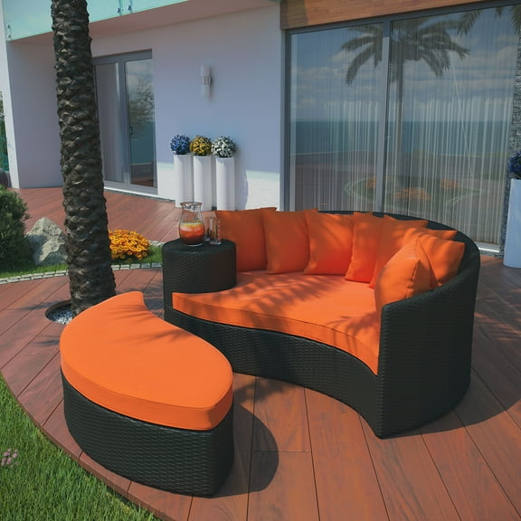 Modway Taiji Outdoor Patio Wicker Daybed in Espresso Orange