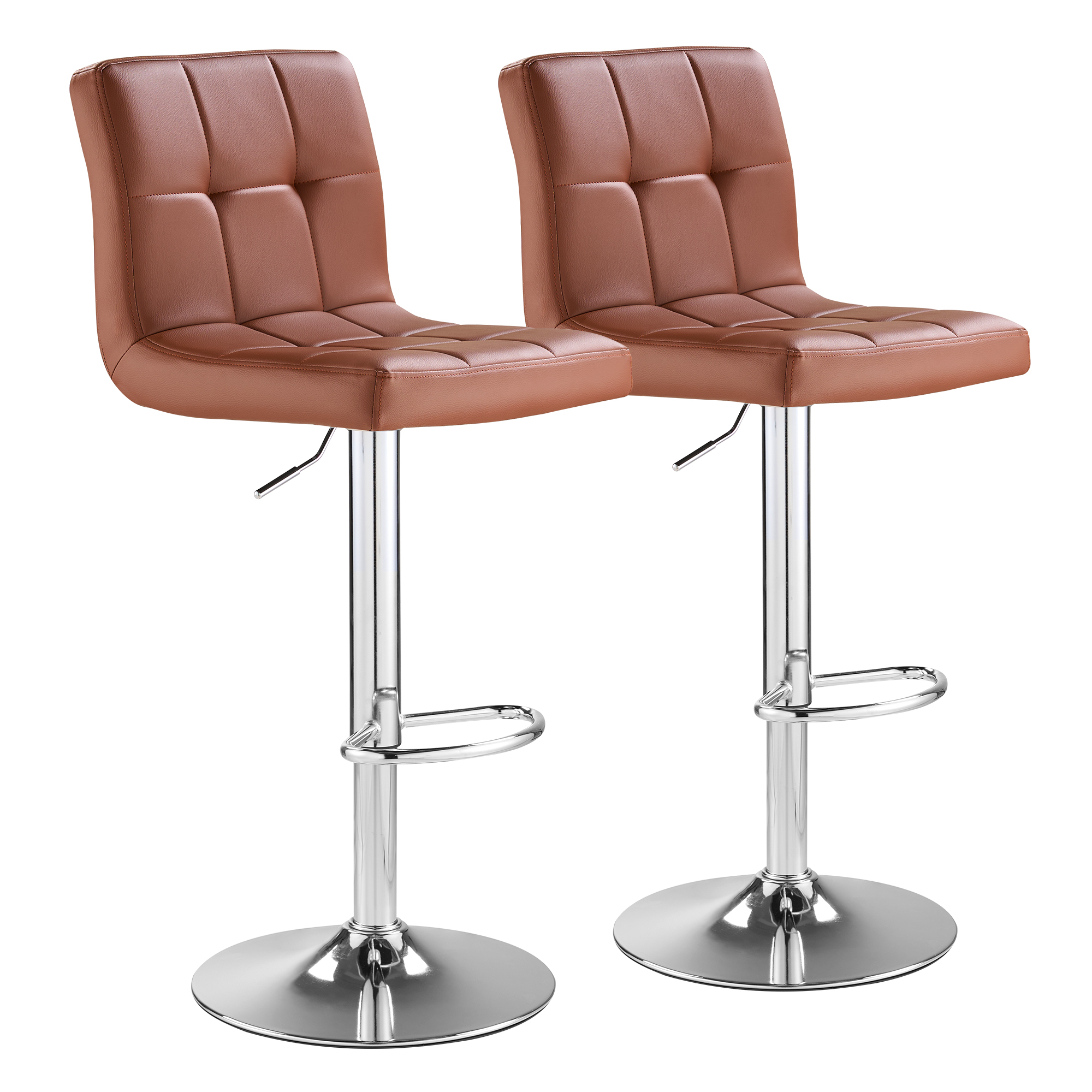 SAETSFEG Bar Stools Set of 2, Thickened Seat Cushion Adjustable Swivel Bar Stool with Backrest, Counter Height PU Leather Bar Chairs for Kitchen Island, Dining Room, Brown