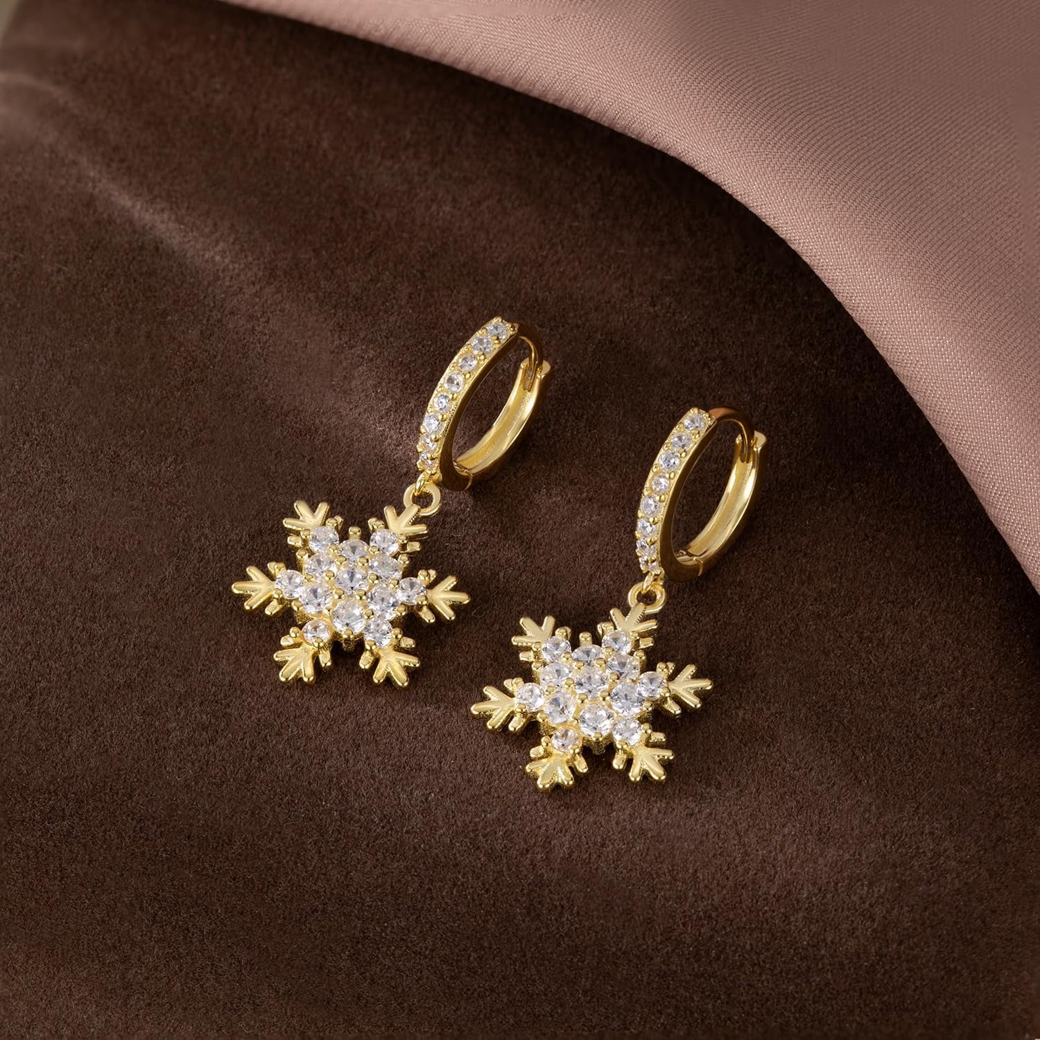 Solid 925 Sterling Silver Sparkling CZ Snowflake Hoop Earrings for Women Teens Snowflake Hoop Earrings Huggie Earrings Drop Christmas Gifts