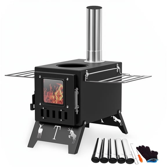 Lorelo Wood Burning Stove, Folding Portable Wood Stove, Tent Stove for Heating, Camping Stove include Pipes
