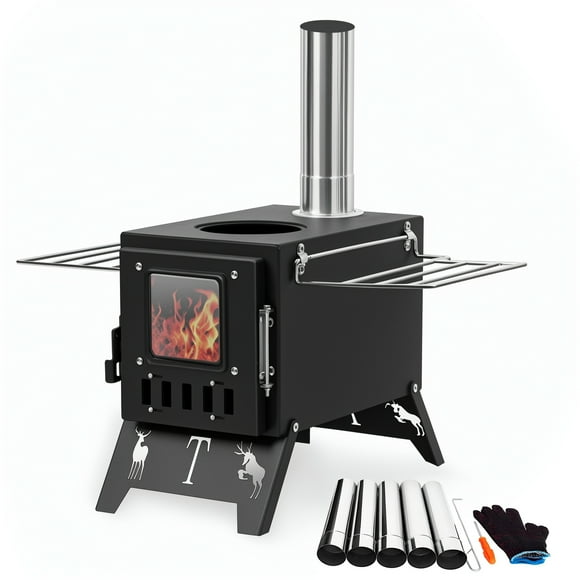 TidBay Wood Burning Stove, Folding Portable Wood Stove, Tent Stove for Heating, Camping Stove include Pipes