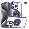 thumbnail image 4 of Xpression Cover for Apple iPhone 15 Pro Max (6.7") Transparent Hard PC Magnetic Ring Stand, Colorful Hybrid Frame Bumper [Support Car Mount] Phone Case - Clear + Purple, 4 of 10