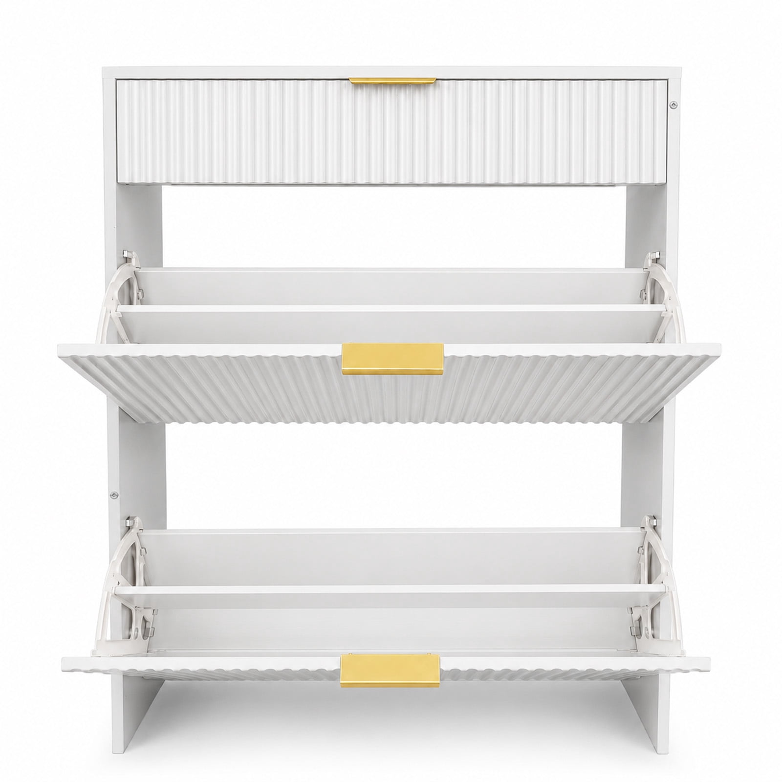 Fluted Flip Drawer Shoe Cabinet 31.5x11.8x43.3 Inch Natural Wood for Entryway Hallway