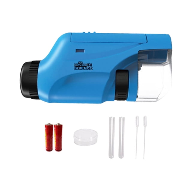 Microscopio de Bolsillo Compacto para Niños, Aumento 60-120x, Ideal para Explorar Monedas Preescolares azul