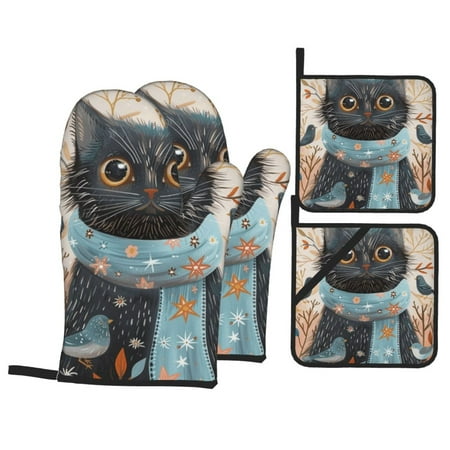 

Close-up hand-painted designs of animals Oven mitts and pot holders 4-piecer high resistance tropical mitts Heat pad Heat pad for kitchen baking