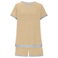 thumbnail image 4 of LOVZFMLL Ensembles Deux Pièces pour Femmes Pyjamas à Manches Courtes Col Rond Hauts et Shorts Ensembles de Course Deux Pièces avec Poches Beige L, 4 of 7