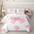 thumbnail image 2 of Erosebridal Pink Bowknot Quilt King,Kawaii Round Spots King Coverlet Set For Girls,3 Pieces, 2 of 7