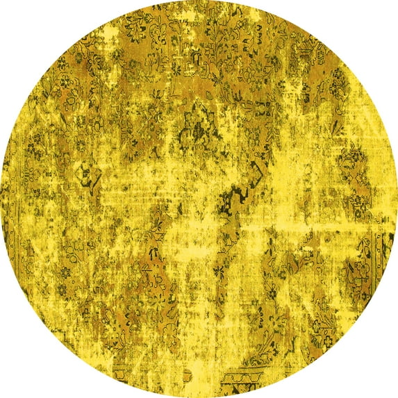 Ahgly Company Machine Washable Indoor Round Abstract Yellow Modern Area Rugs, 6' Round