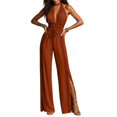 thumbnail image 2 of Aimik Jumpsuits for Women Trendy Sleeveless Halter Ruched Wide Leg Jumpsuits Fall Fashion Dressy Womens One Piece Rompers for Vacation, 2 of 6