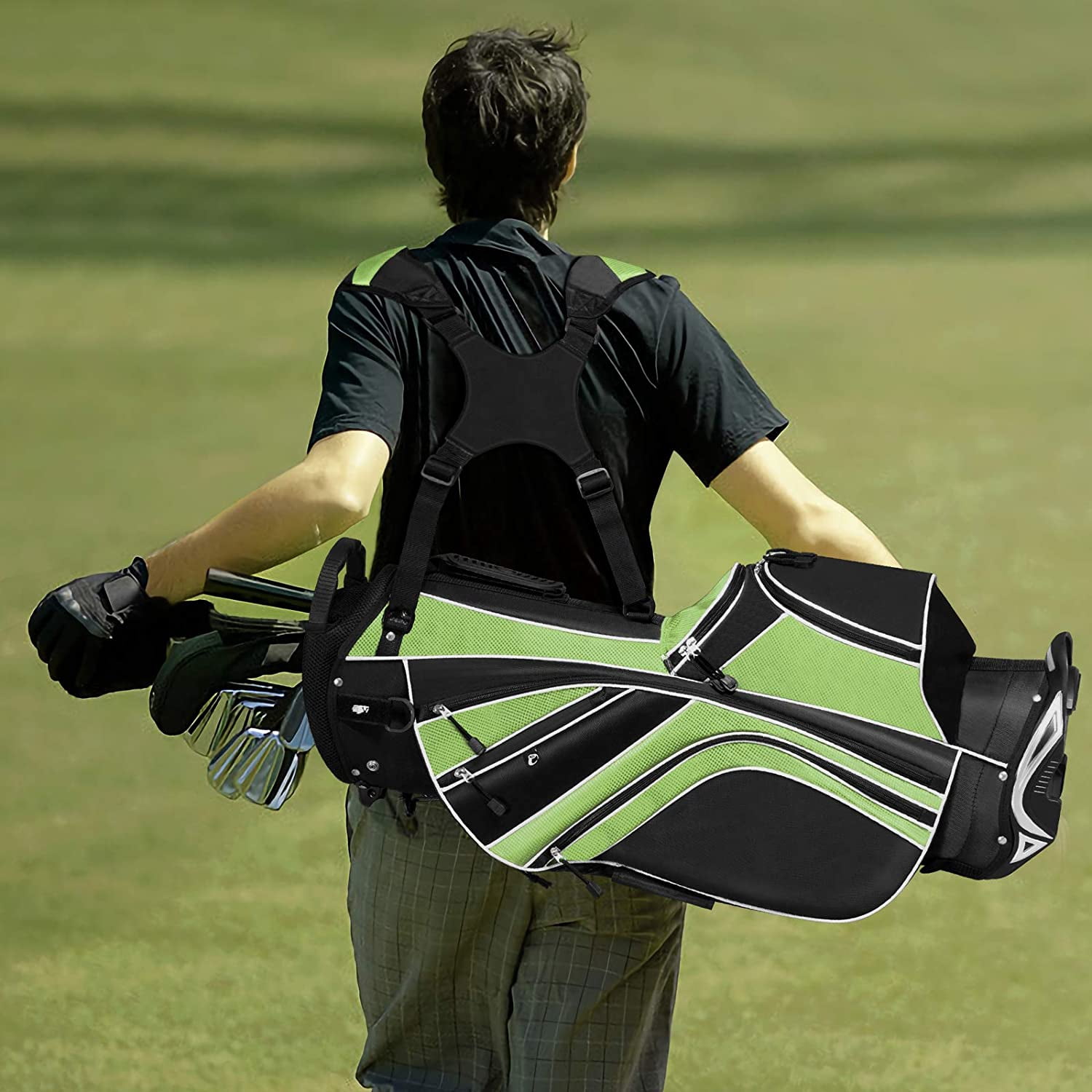 ZJTER Golf Stand Bag with 6 Way Top Dividers, Lightweight Golf Bag with Adjustable Dual Strap & 8 Pockets, Waterproof Rain Hood, Portable for Men Women