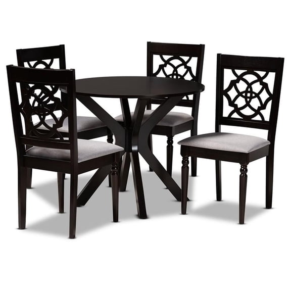 Bowery Hill Grey Fabric and Dark Brown Finished Wood 5-Piece Dining Set