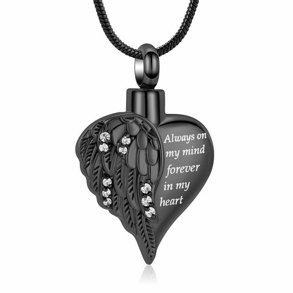Heart Crystal Setting Wing Cremation Jewellery Urns For Ashes Keepsake Necklace Always on my mind forever in my heart