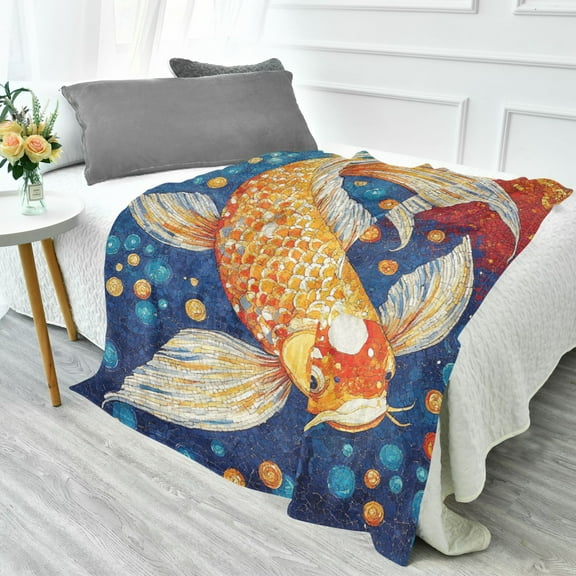 YAZAOO Travel Blanket Camping Blankets Fashion Radiant Koi Patten