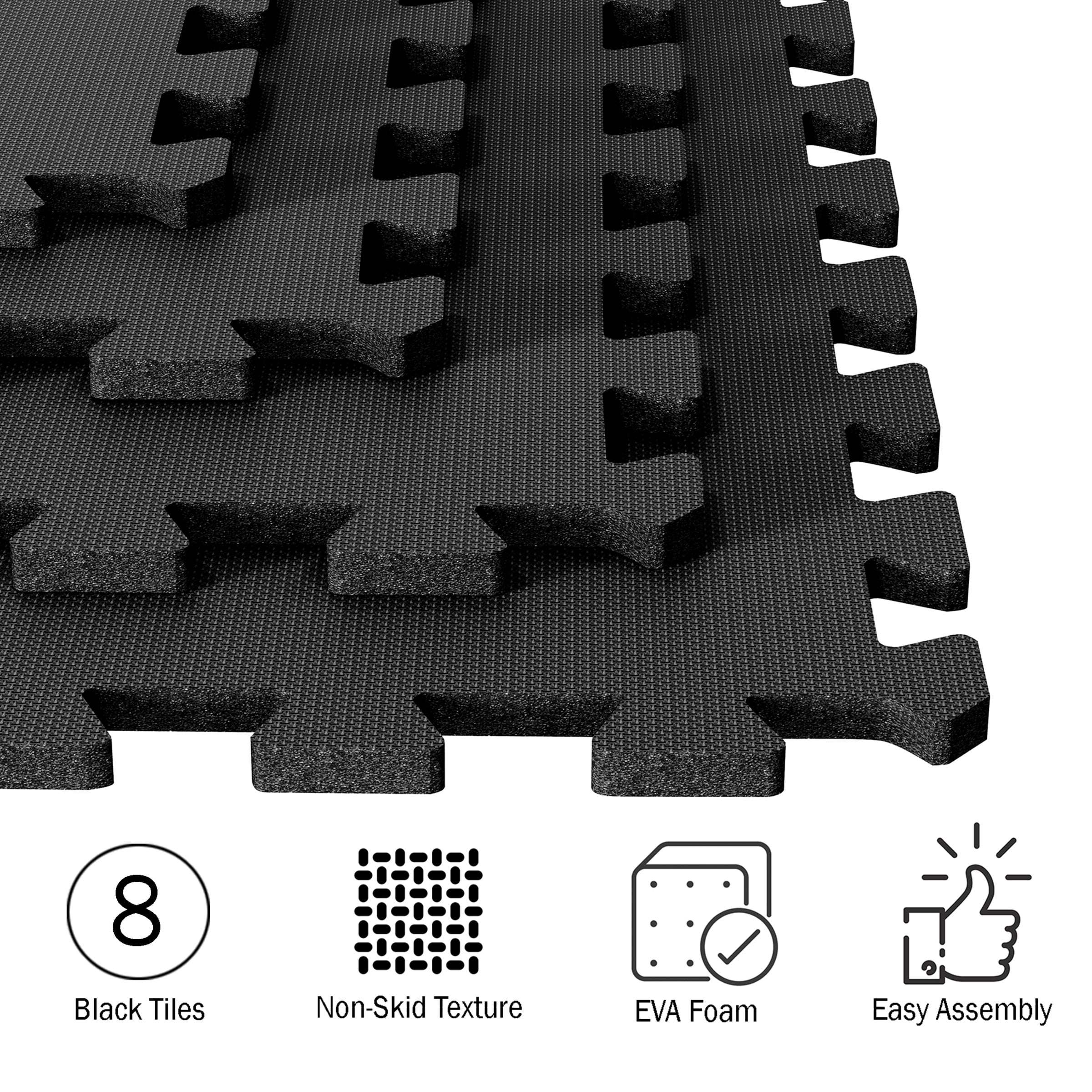 Stalwart 24" x 24" Black Foam Interlocking Floor Mats, 16 Pack
