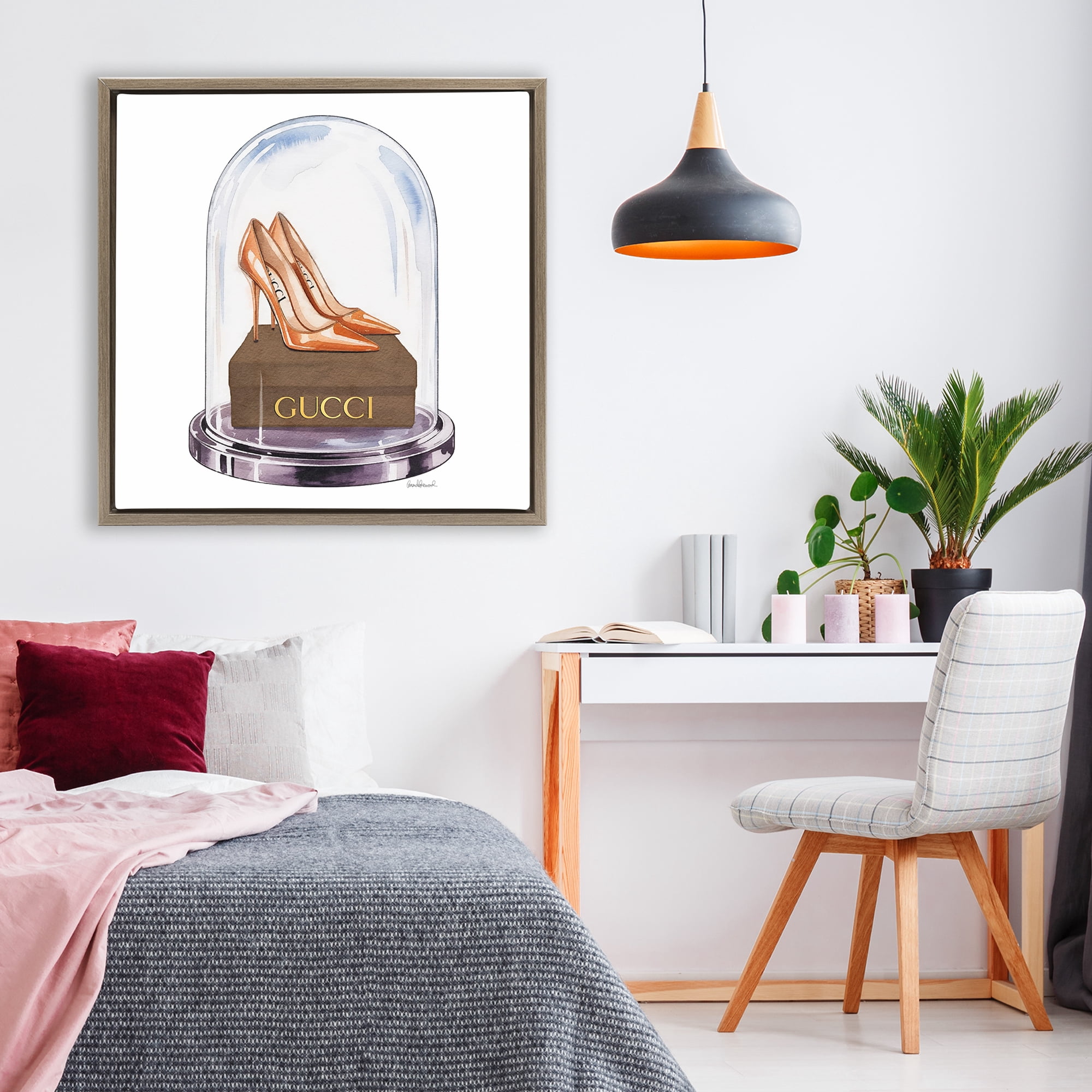 Stupell Industries Satin Heels in Bell Jar Brown Framed Floater Canvas Wall Art, design by Amanda Greenwood