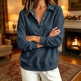 thumbnail image 3 of Sweatshirt for Women Basic Long Sleeve Sweatshirts Casual Fleece Button Henley Neck Pullover Dark Blue M, 3 of 4