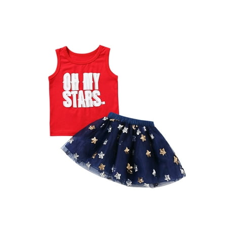 

Binpure Infant Girl Tanks Tops + Skirt Letter Print Sequin Decoration Mesh Patchwork Summer Clothing