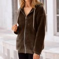 thumbnail image 4 of Nokdvo Womens 2025 Winter Fuzzy Fleece Jacket Plus Size Zip Up Hooded Cardigan Coats Solid Color Faux Fur Sweater Outerwear with Pockets,Brown XL, 4 of 5