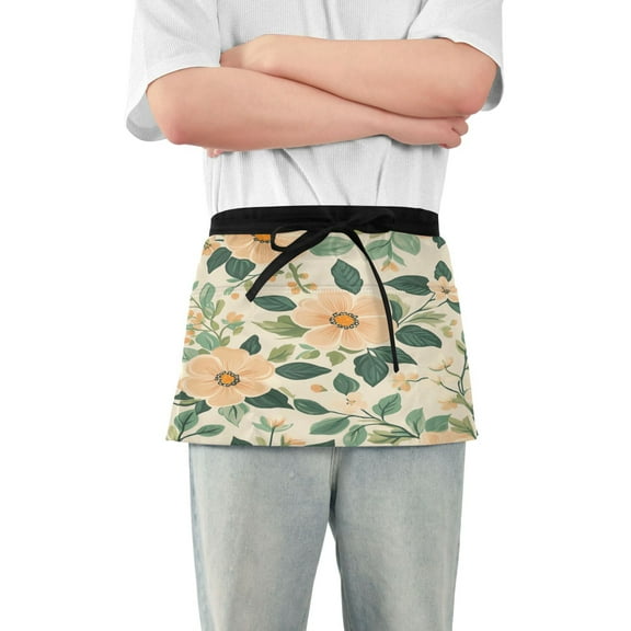 Yayeee Waist Apron with Pockets for Cooking Waterproof Half Server Aprons, Floral Design
