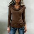 thumbnail image 2 of Olyvenn Long Sleeve Ribbed Knit Blouse for Women Dressy V Neck Business Casual Tee Tops Ruched Tunic Shirts Brown L, 2 of 8