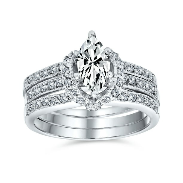 solitaire marquise engagement ring with wedding band
