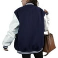 thumbnail image 2 of Varsity Letterman Baseball Jacket - Black Wool Jacket - Oversize Women Bomber Jacket - Faux White PU Leather Sleeves - High School University Jacket -Gift For Her - Valentines Gift - New Year Gift, 2 of 5