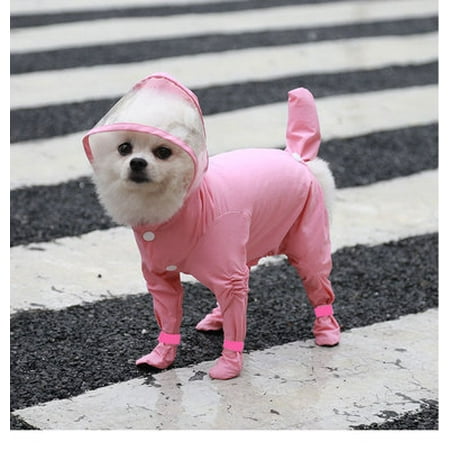 Namzi -a Dog Raincoat and Rain Shoes Set  Dog Raincoat with Rain Boots Set for Small Medium Dogs Pink  L