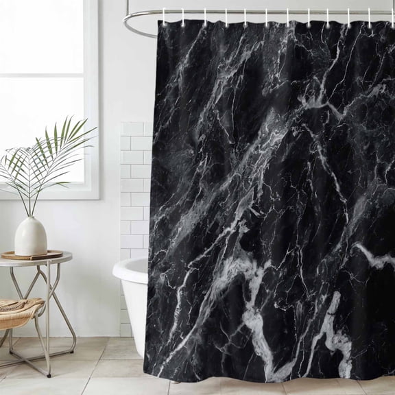 Black Marble Shower Curtain Set, Waterproof Shower Curtains for Bathroom, Vintage Minimalism White Abstract Texture Washable Fabric Cloth Bath Curtain for Bathtub Decoration with Hooks 48x72 Inches