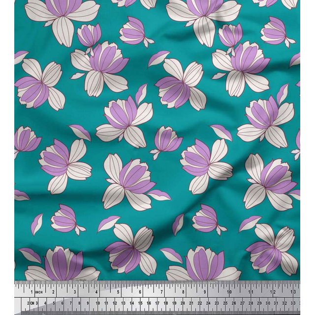 Soimoi Moss Georgette Fabric Petals Floral Printed Fabric 1 Yard 42 Inch Wide