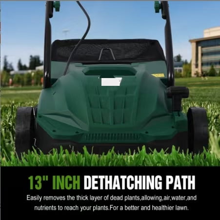 12 Amp 2-in-1 13 Inch Electric Garden Scarifier Dethatcher CUS Certificated with 31.7QT Extra Large Removable Collection Bag (Single Box Made in China)