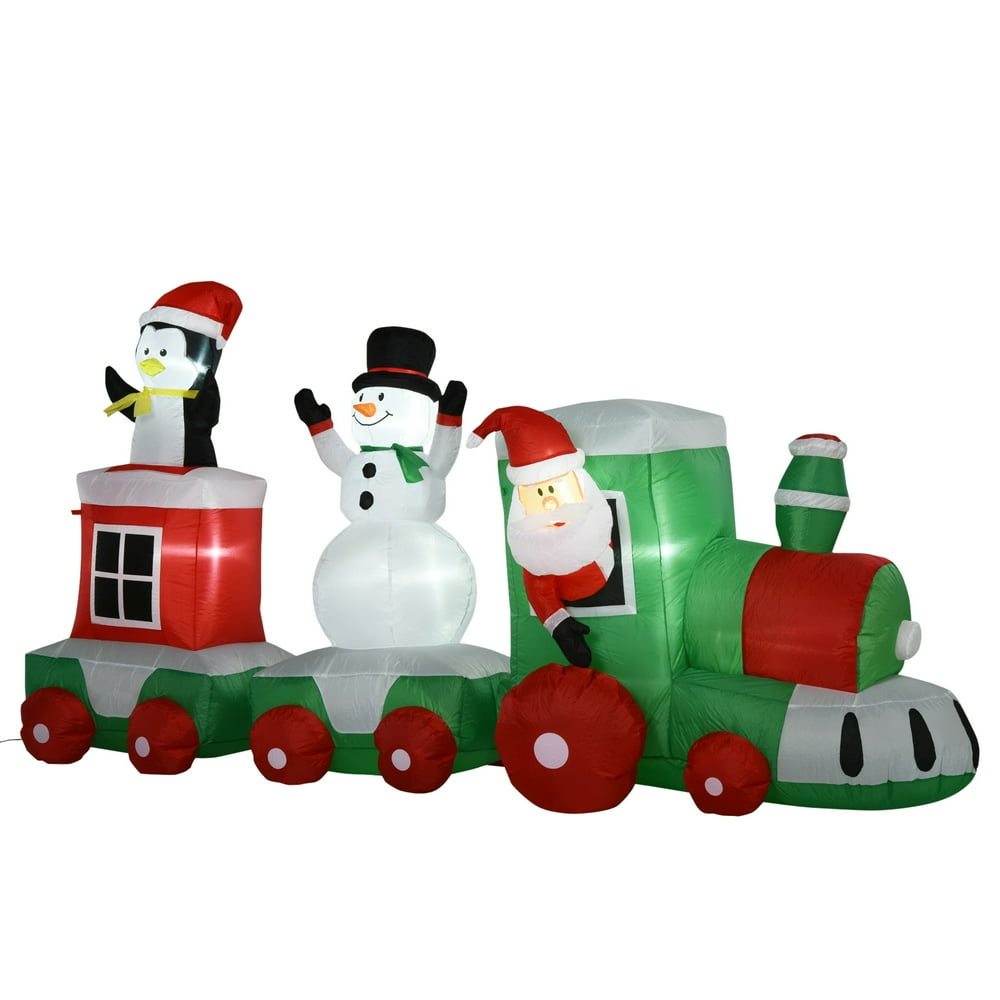 11' Long Christmas Inflatable Train with LED Lights Santa Claus