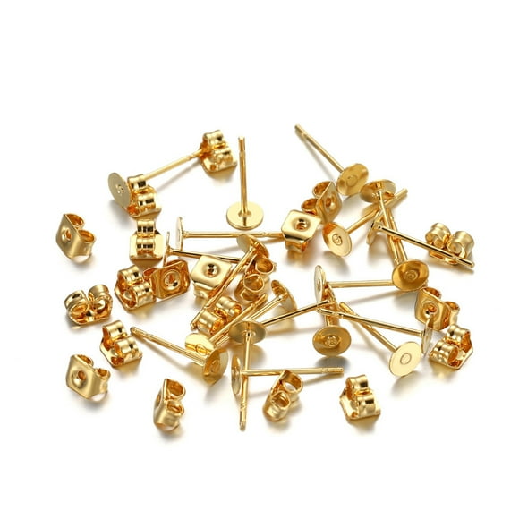 Langgg Base de Clous d'Oreilles Faite à la Main Populaire Personnalité Fixation d'Épingles d'Oreille Femme Port Quotidien Bricolage Outil de Fabrication de Bijoux Fournitures de Temps Or 4mm 1Ensemble