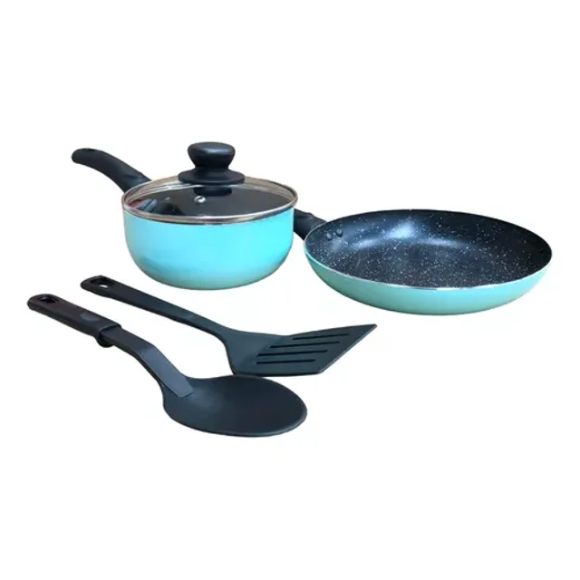 Juego Bateria Cocina VBG 5pzas Aluminio Olla Sarten Turquesa SQL-A23HH0337608