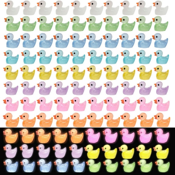 Sunjoy Tech 100Pcs Candy Color Glow in The Dark Duck Sculptures Vivid Appearance Mini Luminous Resin Duck Sculptures Home Decor
