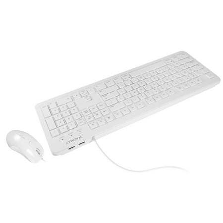 Macally USB Wired Keyboard and Mouse Combo with 2 Port USB Hub & Apple Shortcut Keys for Mac and Windows PC