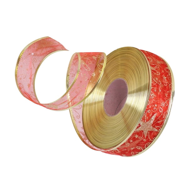 Cinta navideña Cinta navideña de 5 cm de ancho Cinta decorativa Cintas con borde de alambre para tarjetas de felicitación Ramo Guirnalda Estilo rojo B