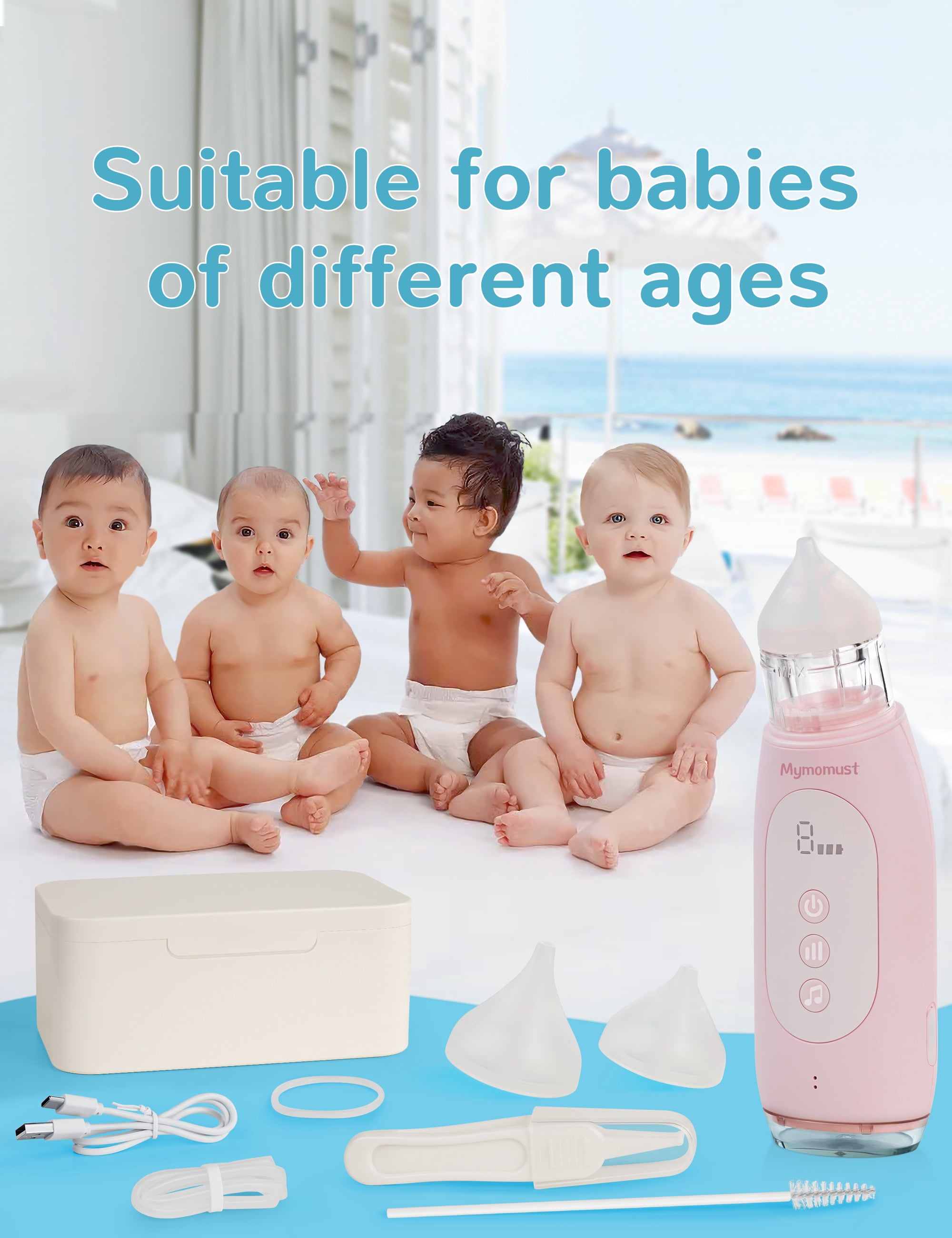 Mymomust Nasal Aspirator for Baby Electric Nose Sucker Self-Cleaning Nose Cleaner with 3 Suction Levels & Music & Colorful Lights Soothing Function Rechargeable Portable Baby Nasal Aspirator, Pink