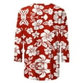 thumbnail image 5 of Craaazy Women's Spring/Summer Hawaiian Print Loose Casual Round Neck 3/4 Sleeve T-Shirts Gifts, 5 of 6